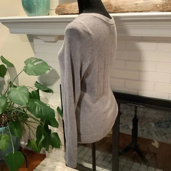 #314 Talbots Petites Gray Zip Front Cardigan Silver Ball Detail Size Medium Pet - Picture 5 of 7